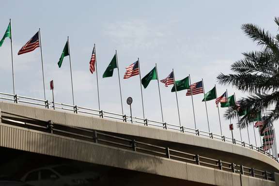 United States' and Saudi Arabia's flags are seen on Mecca Road as part of celebrations to welcome United States President Donald Trump, in Riyadh, Saudi Arabia, May 19, 2017.