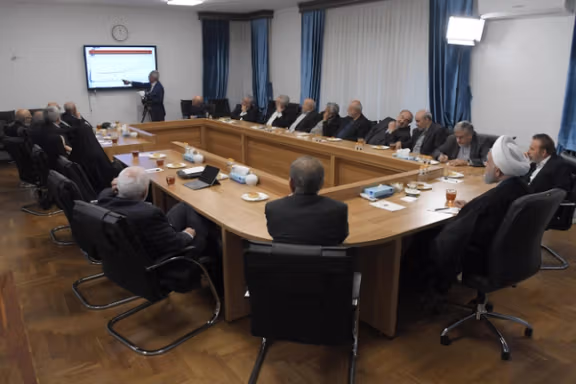 Former Iranian president Hassan Rouhani during a meeting with former ministers and senior officials in Tehran on November 26, 2025