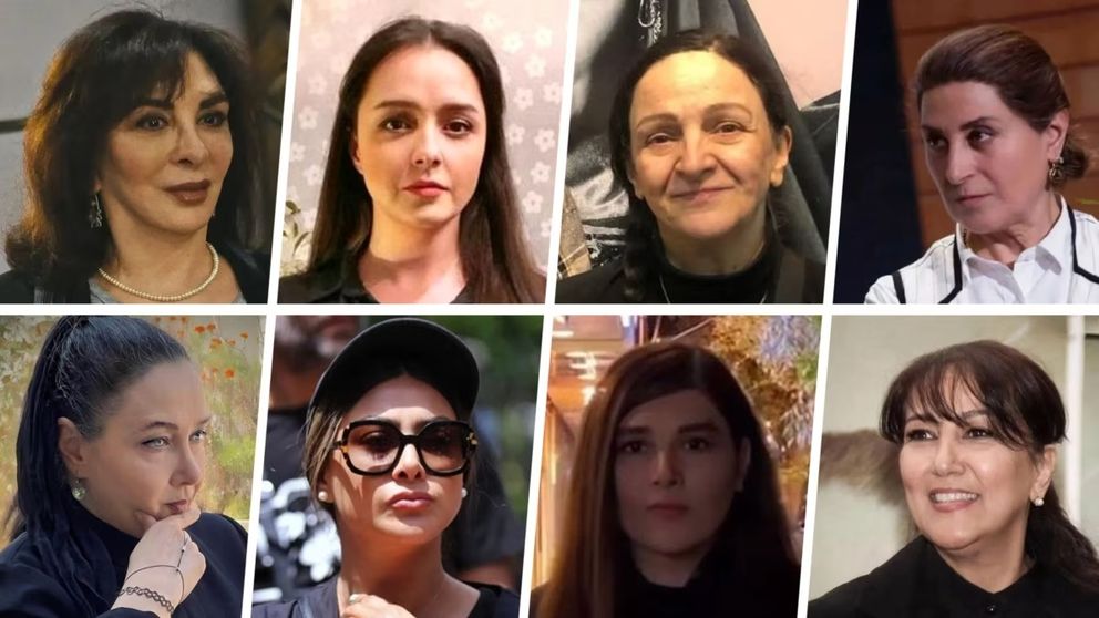 A mosaic picture of some of Iranian actresses who were banned for defying mandatory hijab