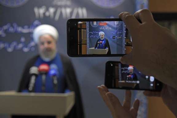 Iran's former president, Hassan Rouhani, during a press conference in Tehran