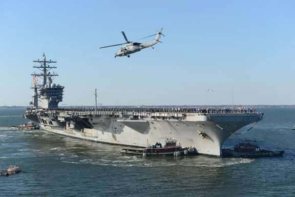 A US Navy aircraft carrier deployed to the Middle East