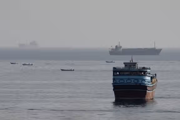 Vessels in the Strait of Hormuz, as seen from Musandam, Oman, August 3, 2026