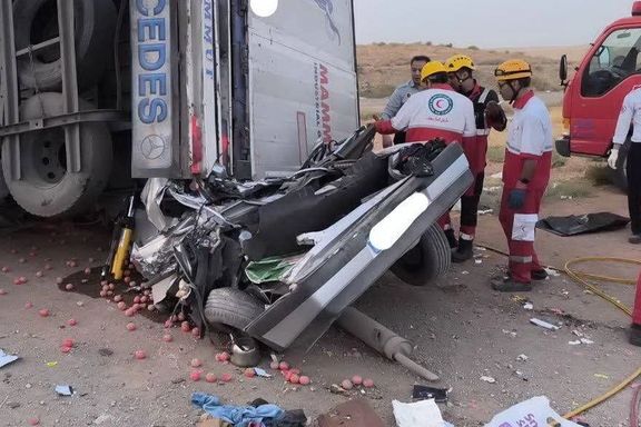 Wreckage from the accident that killed Gonabad’s prosecutor Hassan Alizadeh Noghabi and his family, August 11, 2025.