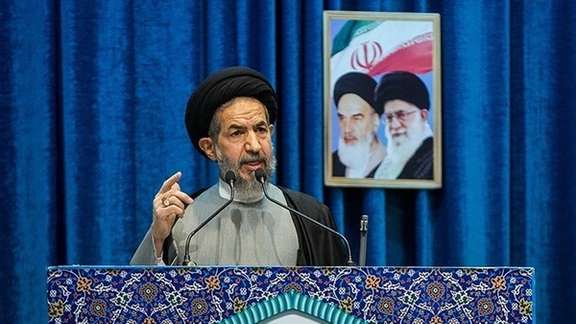 Mohammad Hassan Abutorabi, a Friday Prayer Imam in Tehran seen delivering a sermon in May 2022