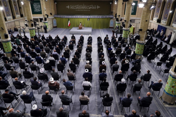 Iran’s ruler Ali Khamenei during a meeting with parliament members on May 24, 2023