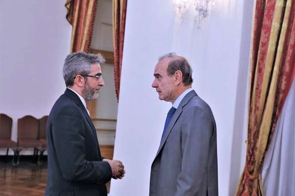 Tehran’s chief negotiator in the nuclear talks Ali Bagheri Kani (left) and European Union's coordinator of the talks Enrique Mora
