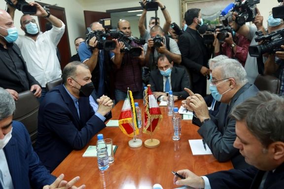 Lebanese Foreign Minister Abdallah Bou Habib meets with Iranian Foreign Minister Hossein Amir-Abdollahian, in Beirut, October 7, 2021.