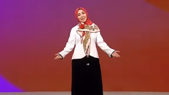 State broadcaster presenter Zhila (Jila) Sadeghi during a TV show (January 2024)