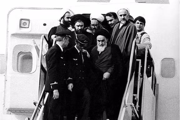 Ayatollah Khomeini arriving to Iran after 15 years in exile.