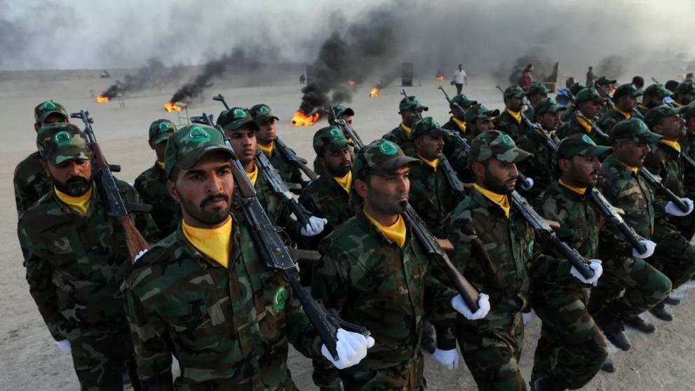 Hashd al-Shaabi fighters during military drills in Iraq. Undated