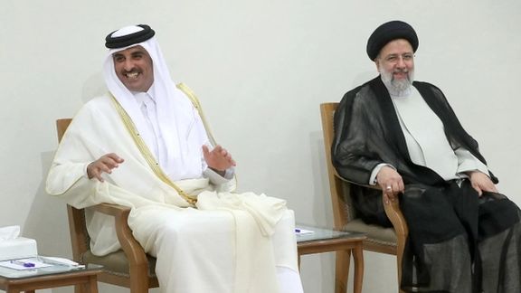Qatar's Emir with the Iranian president during meeting with Khamenei. May 12, 2022
