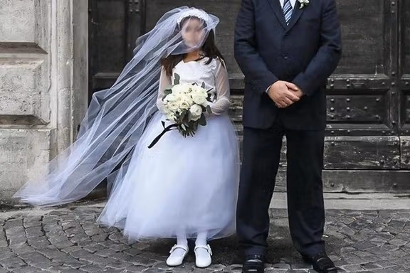 A photo by an NGO highlighting child marriage. Undated