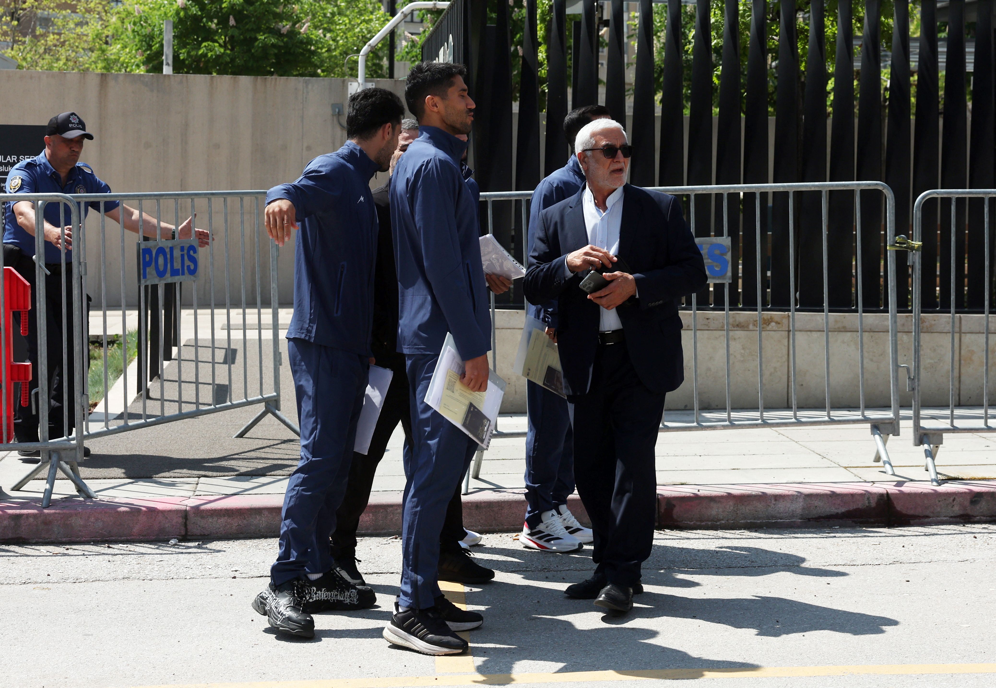 Iran players and staff are seen outside the US embassy in Ankara for VISA procedures ahead of the World Cup on May 21, 2026.