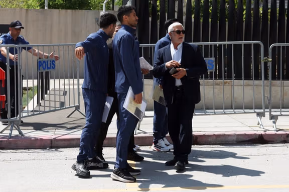Iran players and staff are seen outside the US embassy in Ankara for VISA procedures ahead of the World Cup on May 21, 2026.