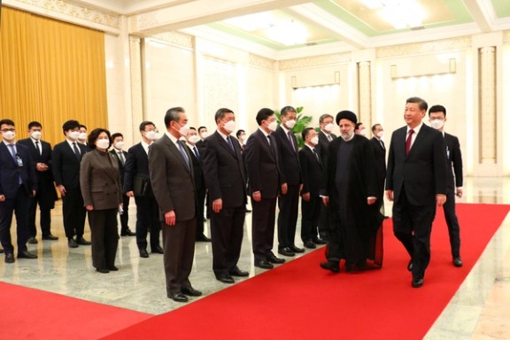 ranian President Ebrahim Raisi walks with Chinese President Xi Jinping during a welcoming ceremony in Beijing, China, February 14, 2023