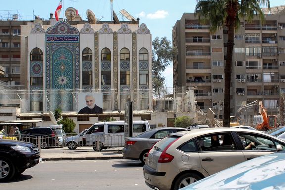Vehicles drive near the Iranian embassy in Damascus, Syria April 3, 2024.