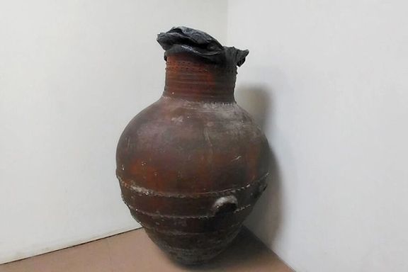 A Medes era clay jug used as a trash bin in Rasht Museum (November 2023)