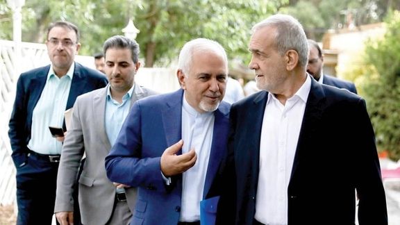 Iran's President-elect Masoud Pezeshkian (right) and former Foreign Minister Mohammad Javad Zarif (2nd right)