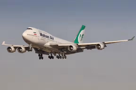 An Iranian Mahan airlines Boeing 747 in flight
