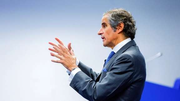 IAEA Director General Rafael Mariano Grossi speaks at a news conference about developments related to the IAEA's monitoring and verification work in Iran, in Vienna, June 9, 2022.