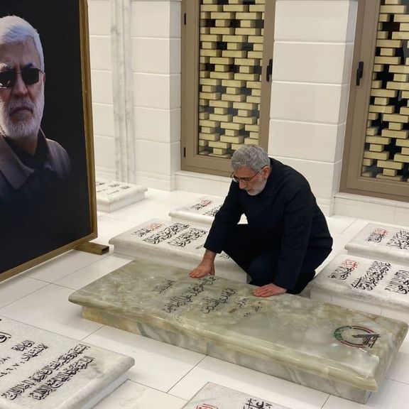 Esmail Ghaani visiting the tomb of Abu Mahdi al-Muhandis, a commander of pro-Iran militia in Iraq on Sunday
