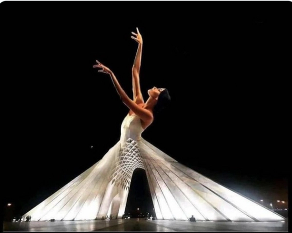 An artwork created from the photomontage of Tehran’s Azadi tower and a ballerina