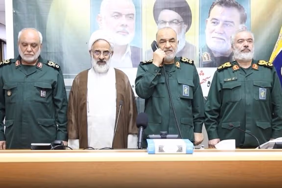 Iranian IRGC Commander in Chief Hossein Salami (second from right), along with other senior IRGC officials, overseeing the launch of missiles towards Israel on October 1, 2024.