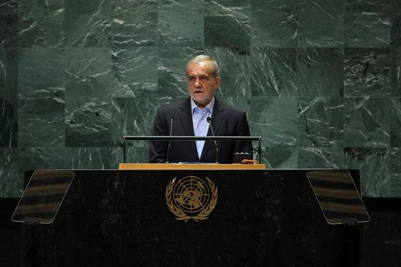 Iran's President Masoud Pezeshkian addresses the 79th United Nations General Assembly at U.N. headquarters in New York, U.S., September 24, 2024