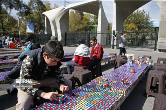 A regime-sponsored Rubik's cube event in support of Hamas in Tehran on October 24, 2023