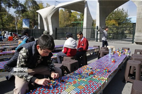A regime-sponsored Rubik's cube event in support of Hamas in Tehran on October 24, 2023