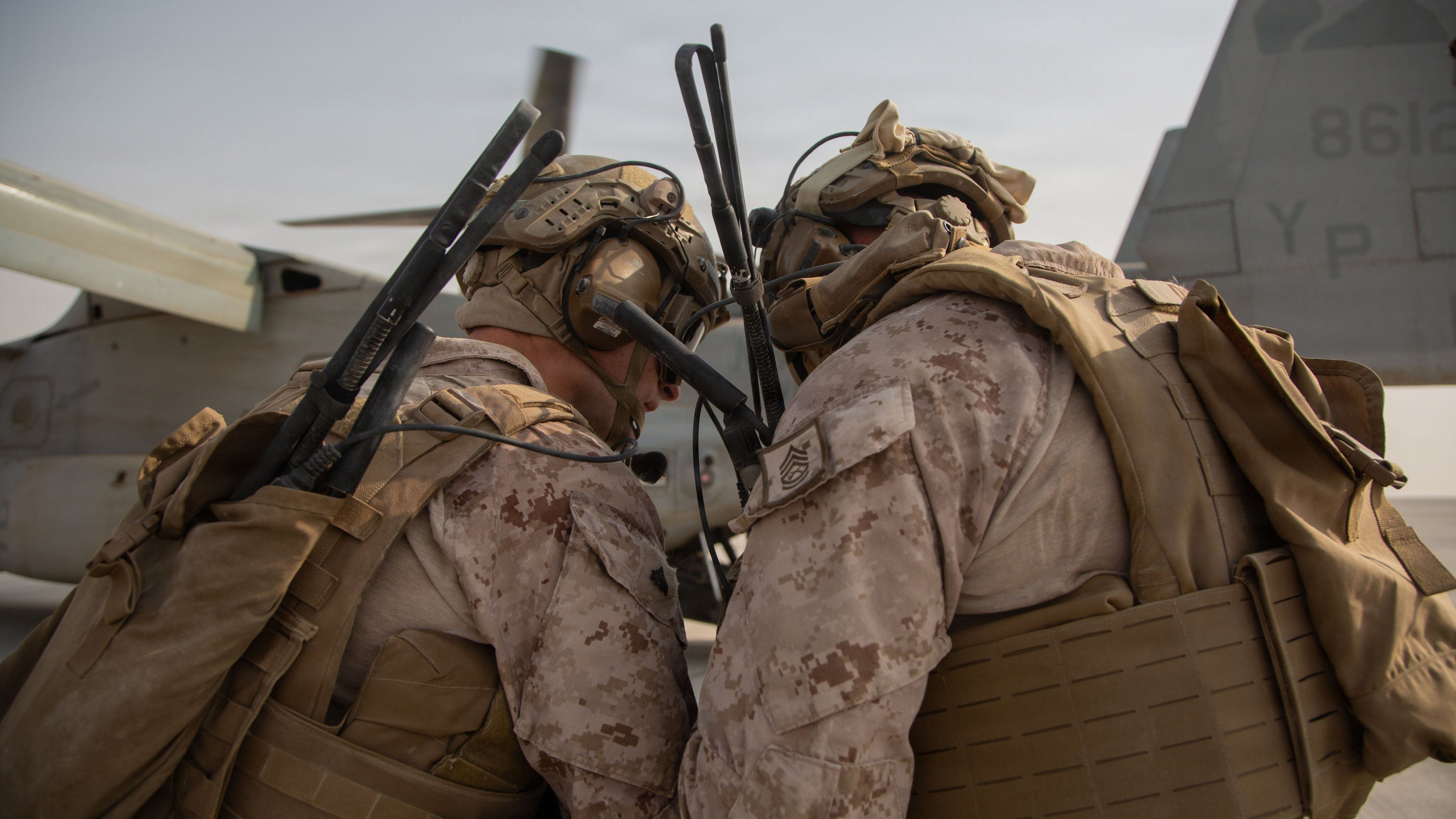 US Marines refuel an MV-22 Osprey during a refueling stop in the Middle East. | CENTCOM/X