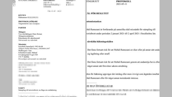 Swedish documents related to the two suspected deportees.