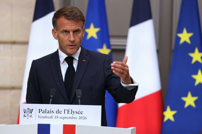 French President Emmanuel Macron at the Élysée Palace in Paris, September 18, 2026. REUTERS