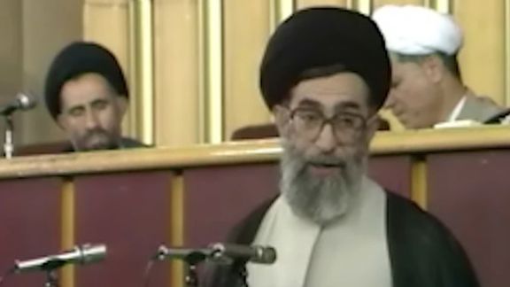 A video grab from Iran's state TV showing Khamenei speaking in the fateful meeting in June 1989, when he was elected as Supreme Leader.