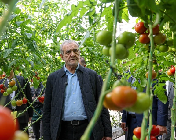 President Masoud Pezeshkian visiting a farm in March 2025.