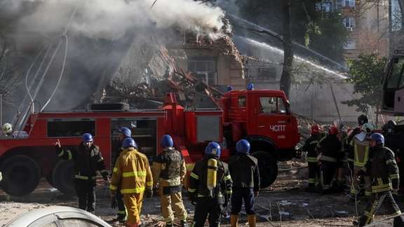 The aftermath of a drone attack on Kyiv on October 17, 2022