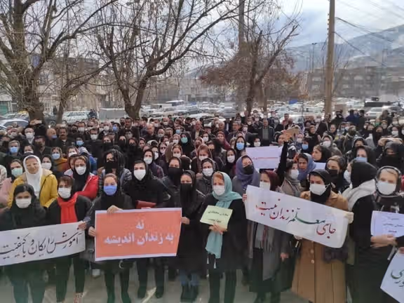 File photo of a protest rally by Iranian teachers (2022)