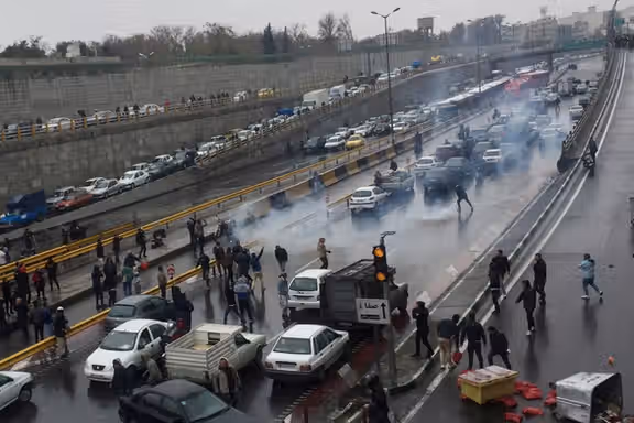 A scene of protests against gasoline price hikes in Tehran in 2019