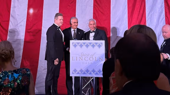 Exiled Prince Reza Pahlavi (center) during a ceremony to receive Outspoken Award from the Log Cabin Republicans in Washington, DC, the US (November 12, 2023)