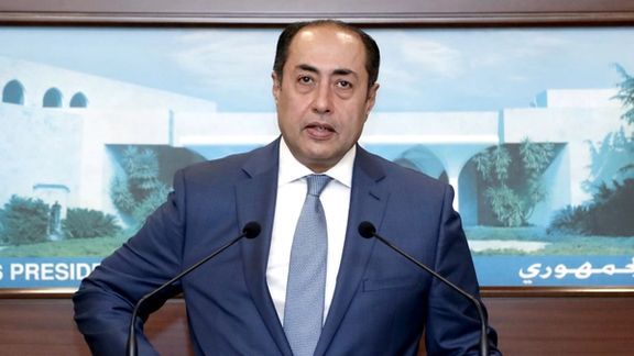 Assistant Secretary General of the Arab League, Hossam Zaki, speaks at the presidential palace in Baabda, Lebanon November 8, 2021.