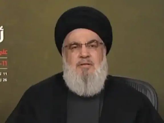 Hezbollah leader Hassan Nasrallah speaking on November 11, 2023