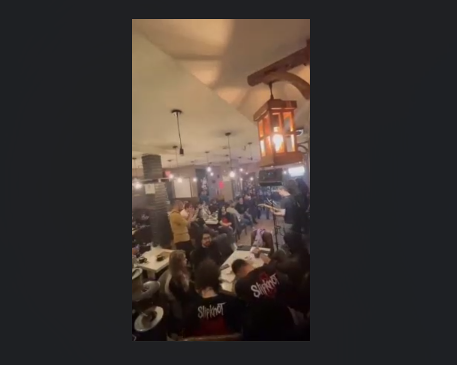 A screengrab from video released by Iran’s state media shows a live music performance at a cafe on Tehran’s Valiasr Street before authorities sealed the venue.