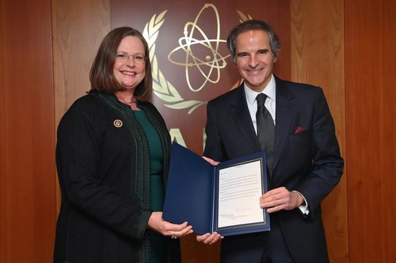 Laura Holgate, the United States ambassador to the United Nations International Organizations in Vienna and IAEA Director General Rafael Mariano Grossi
