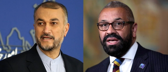 Iranian foreign minister Hossein Amir-Abdollahian (L) and James Cleverly