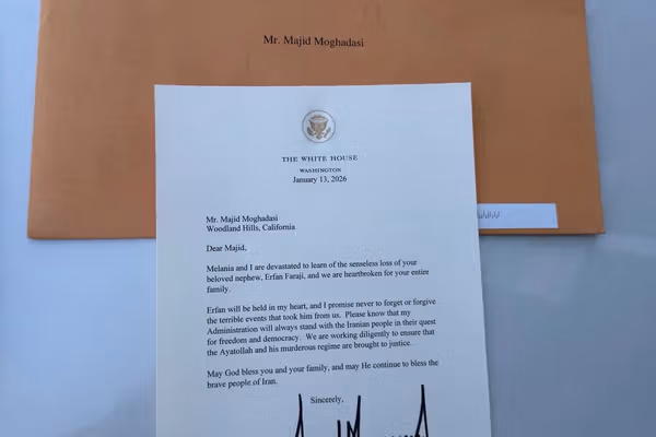 نامه ترامپ به یک دادخواه انقلاب ملی: آیتالله و حکومت آدمکش او را به پای عدالت میکشانم