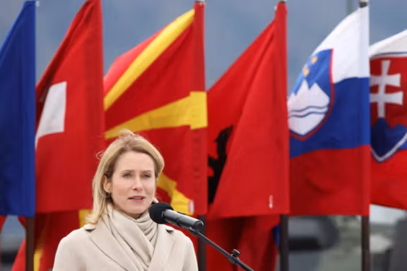 EU High Representative for Foreign Affairs and Security Policy and Vice-President of the European Commission Kaja Kallas addresses soldiers during a visit to the EUFOR Base ( European Union Forces in Bosnia and Herzegovina ) in Sarajevo, Bosnia and Herzegovina, April 8, 2025.