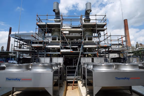 A general view of hydrogen electrolysis plant called 'REFHYNE', one of the world's first green hydrogen plants, during a launch event at Shell's Rhineland refinery in Wesseling near Cologne, Germany, July 2, 2021.
