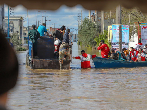 Iranian Red Crescent teams during rescue operations in flooded areas of Iran in June 2023