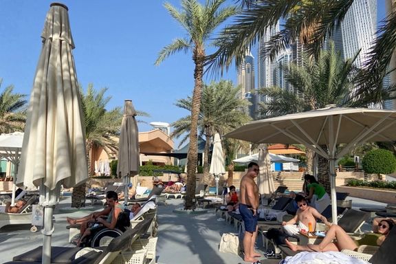 Tourists rest at the Habtoor Grand Resort, in Dubai, February 1, 2022.