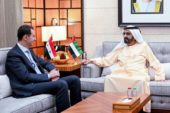 Syrian President Bashar Al-Assad meets Prime Minister and Vice-President of the United Arab Emirates and ruler of Dubai, Sheikh Mohammed bin Rashid al-Maktoum, March 18, 2022.